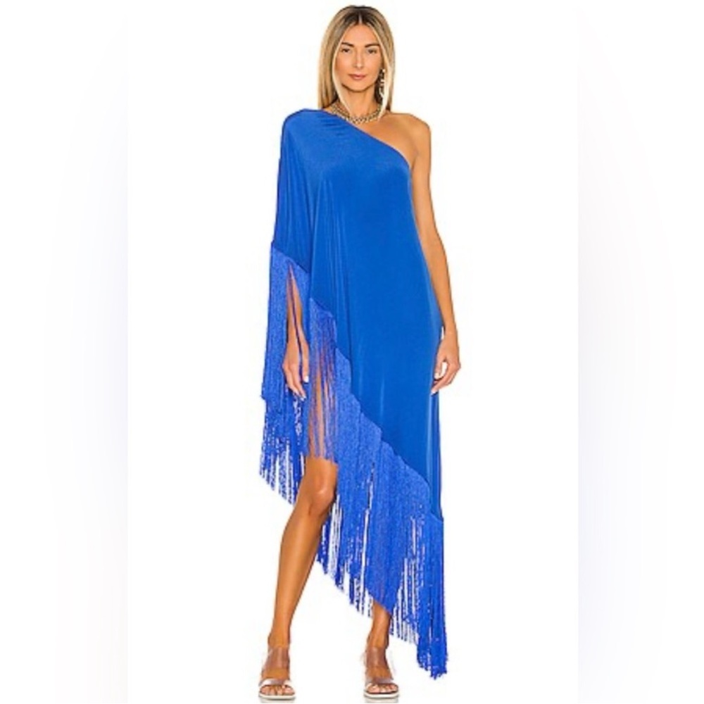 RARE & NWT Cult Gaia BLUE Ayla Fringe one shoulder Longline Top Dress skirt